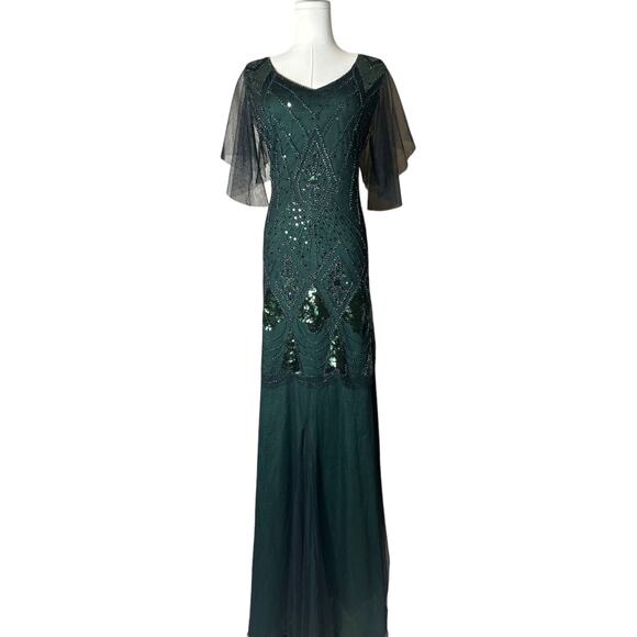 Green Sequin Embellished Maxi Gown - Picture 1 of 7
